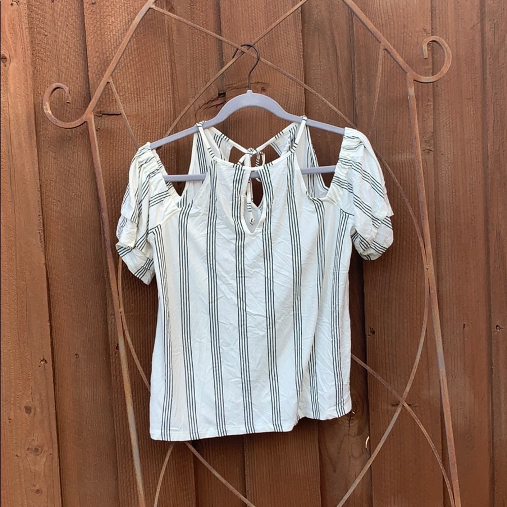 Black and White Striped Off the Shoulder Blouse